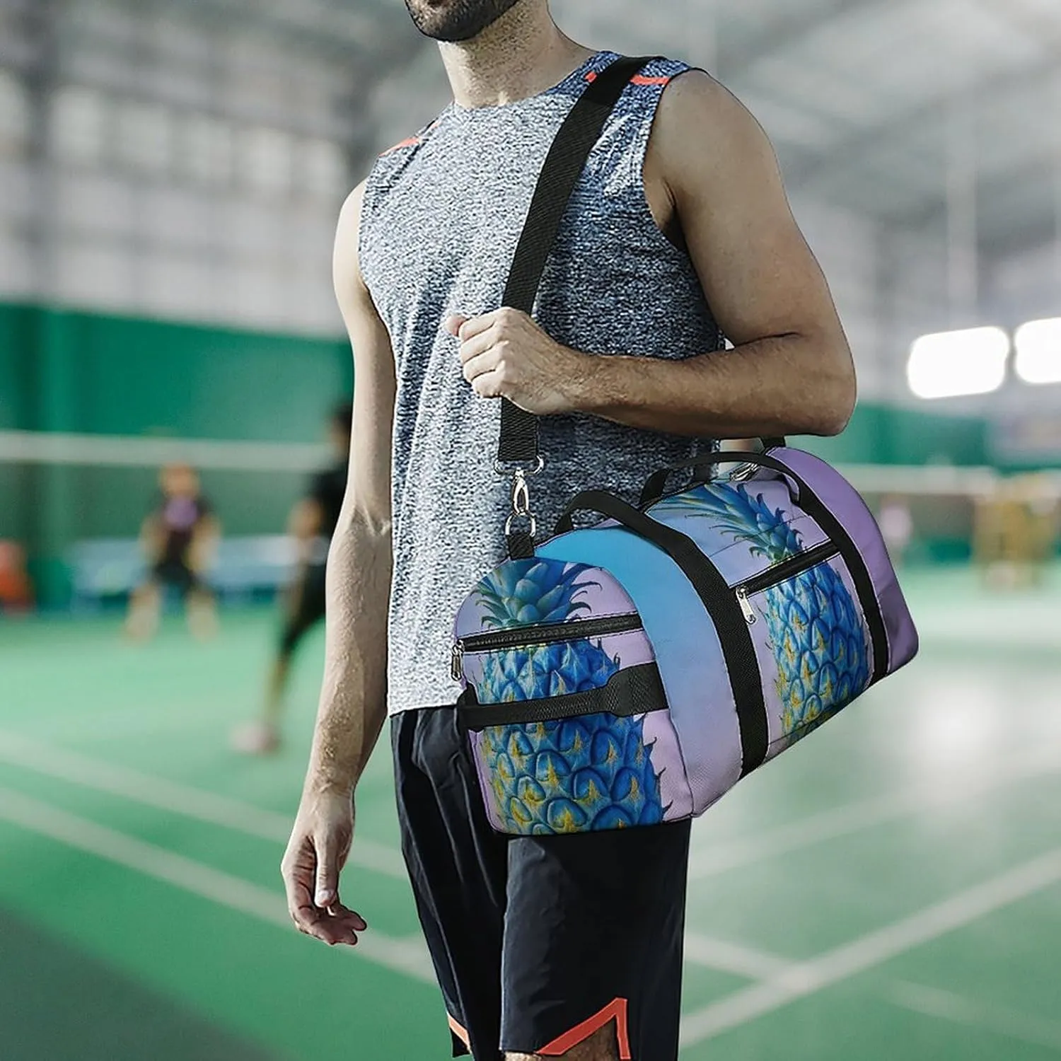 Gym Bag Blue Pineapple Duffel Bag for Men Women Travel Overnight Bag with Shoe Compartment Workout Bags