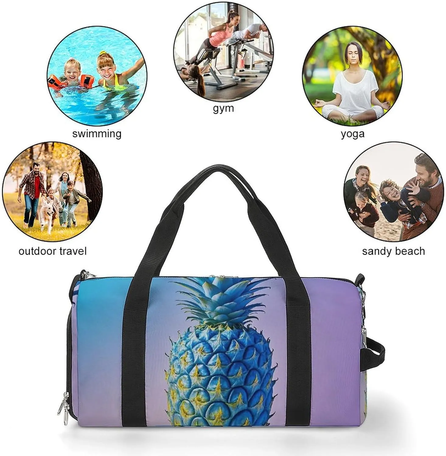Gym Bag Blue Pineapple Duffel Bag for Men Women Travel Overnight Bag with Shoe Compartment Workout Bags
