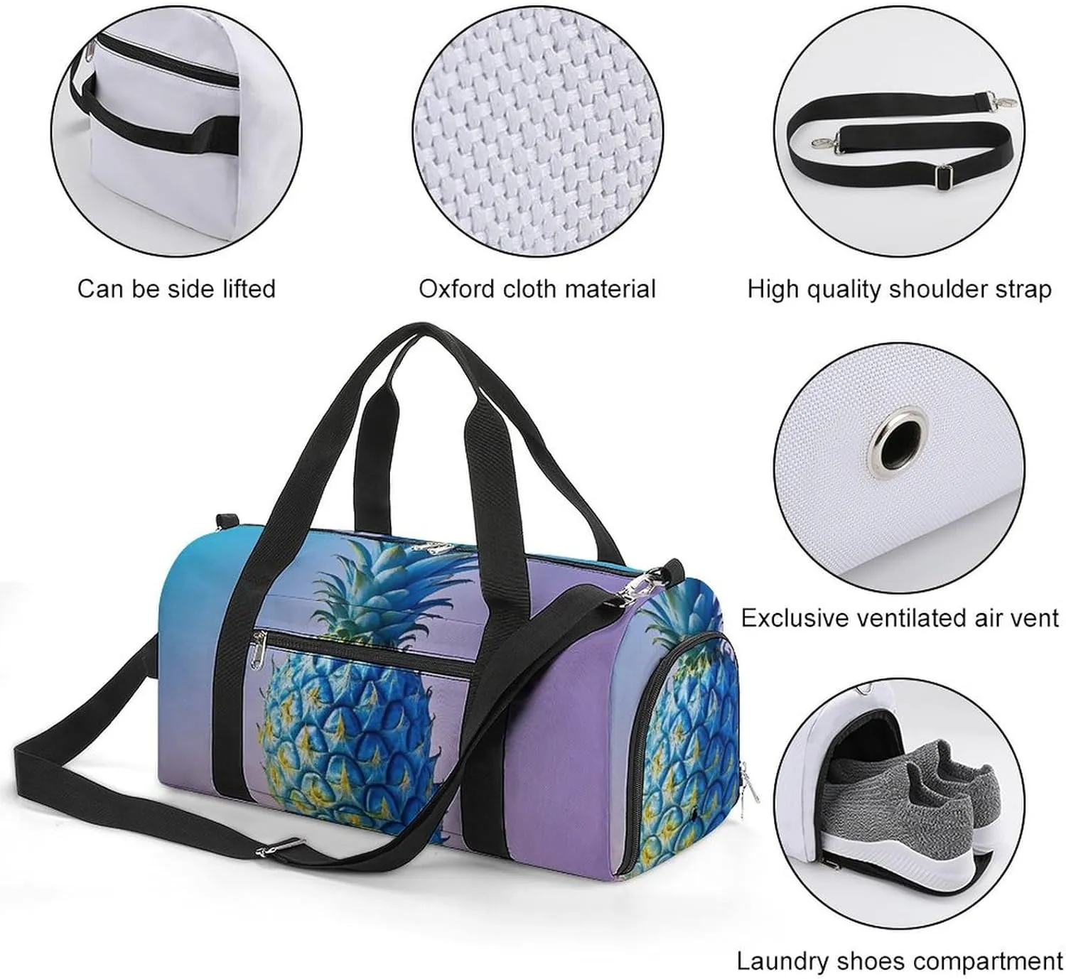 Gym Bag Blue Pineapple Duffel Bag for Men Women Travel Overnight Bag with Shoe Compartment Workout Bags