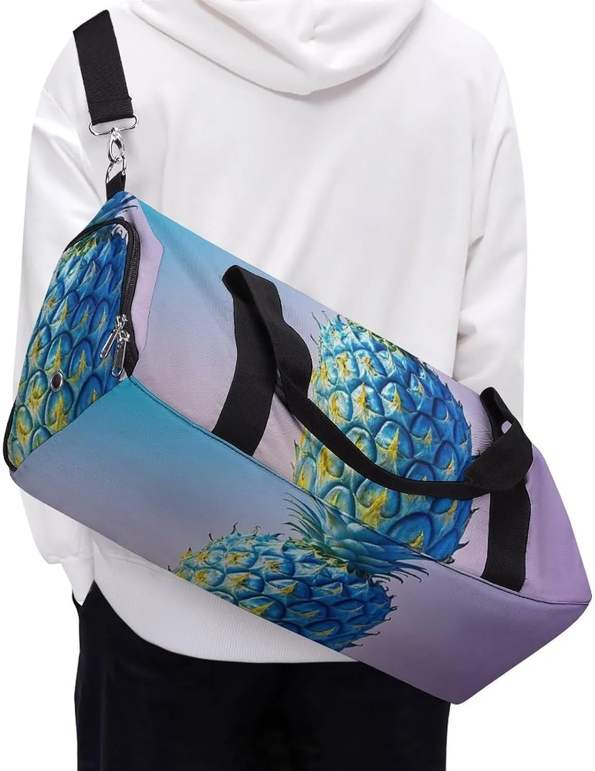 Gym Bag Blue Pineapple Duffel Bag for Men Women Travel Overnight Bag with Shoe Compartment Workout Bags