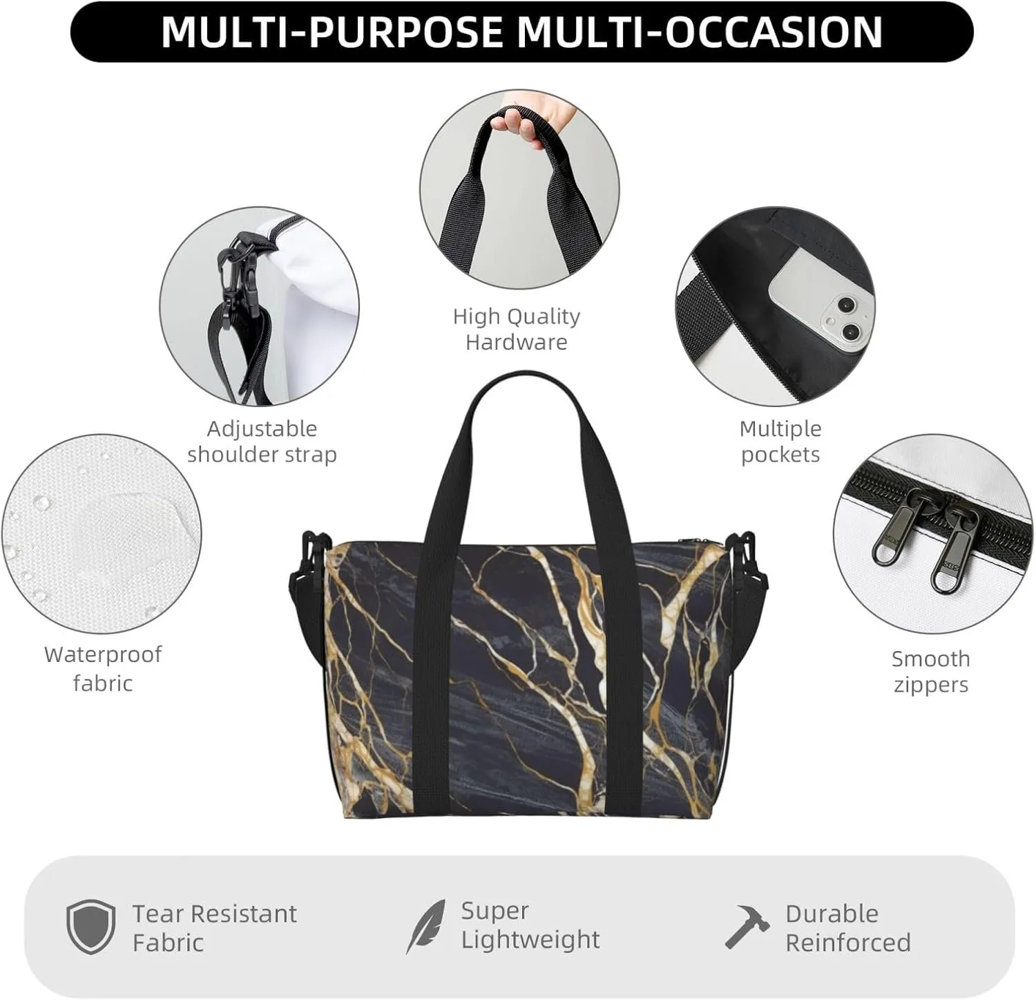 Gym Bag Marble Duffel Bag for Men Women Travel Overnight Bag with Shoe Compartment Workout Bags