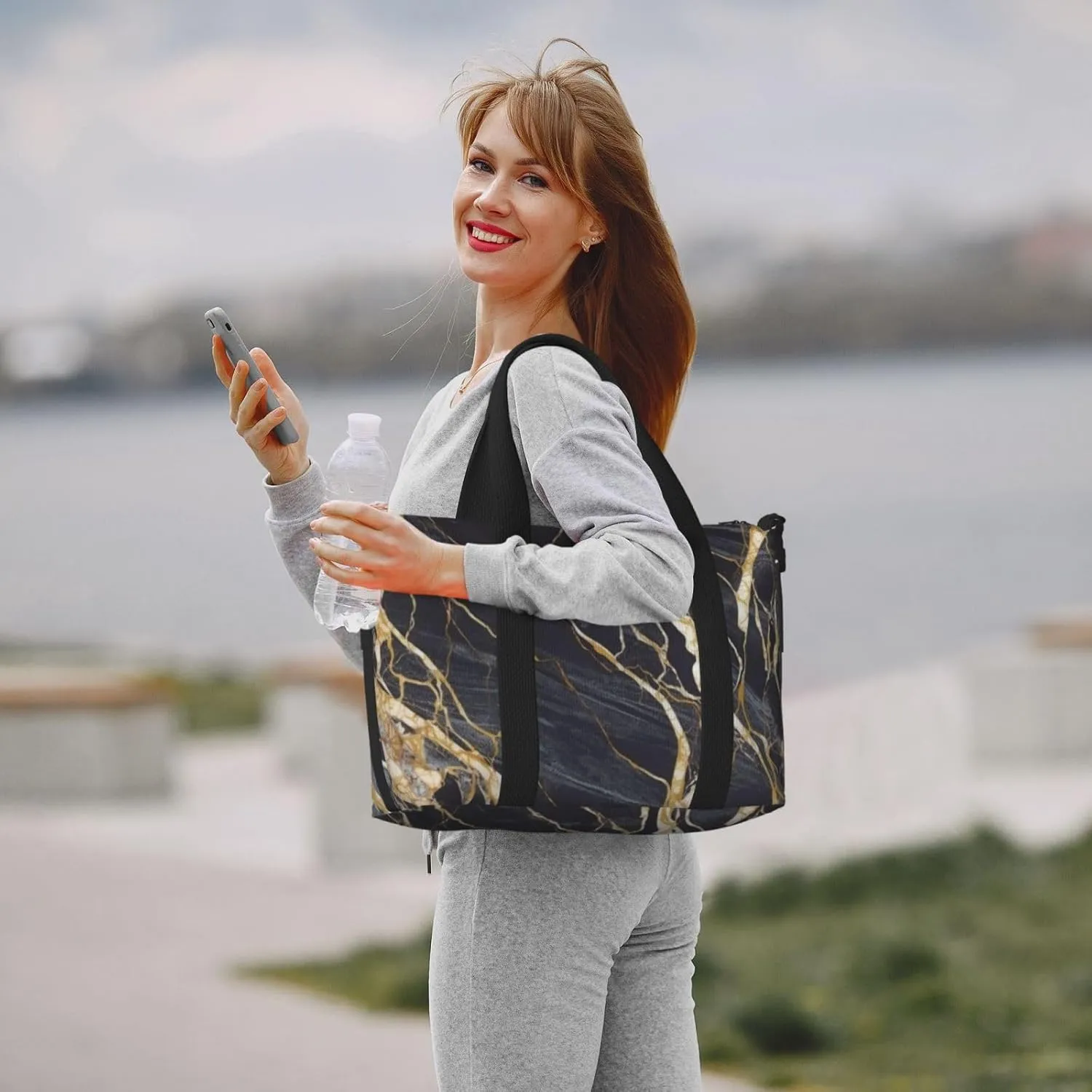 Gym Bag Marble Duffel Bag for Men Women Travel Overnight Bag with Shoe Compartment Workout Bags