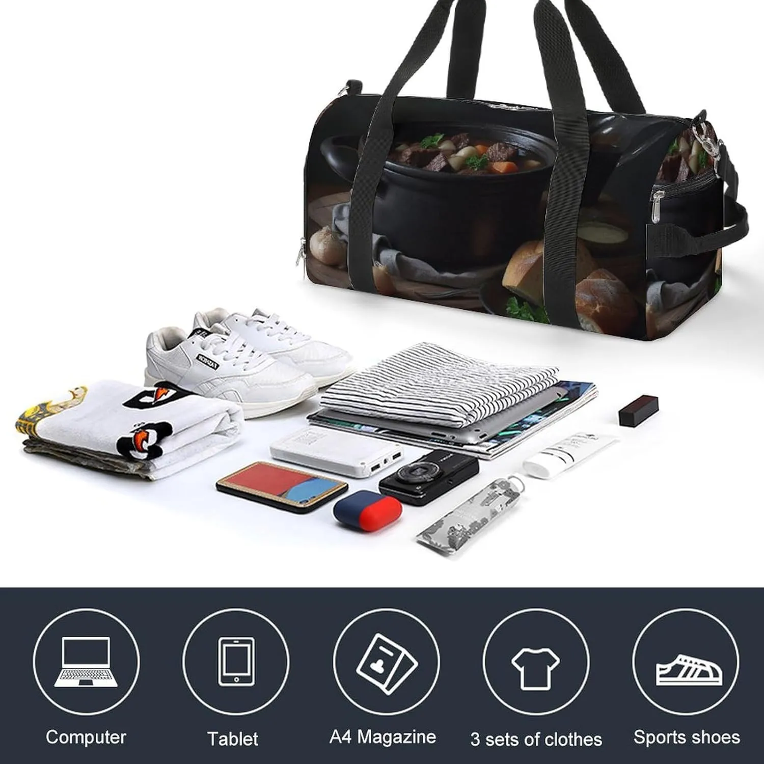 Gym Bag One Pot Gourmet Duffel Bag for Men Women Travel Overnight Bag with Shoe Compartment Workout Bags