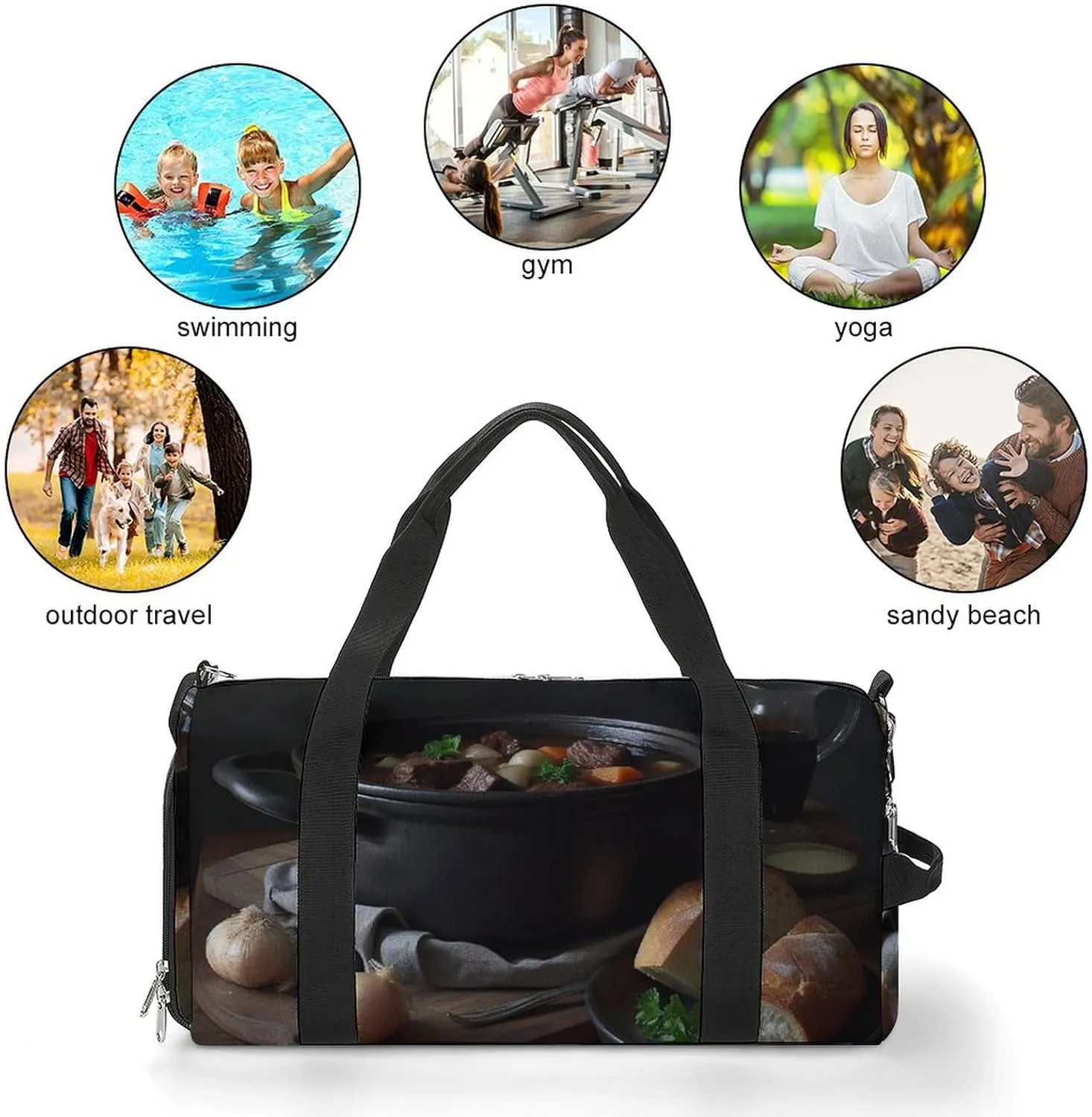 Gym Bag One Pot Gourmet Duffel Bag for Men Women Travel Overnight Bag with Shoe Compartment Workout Bags