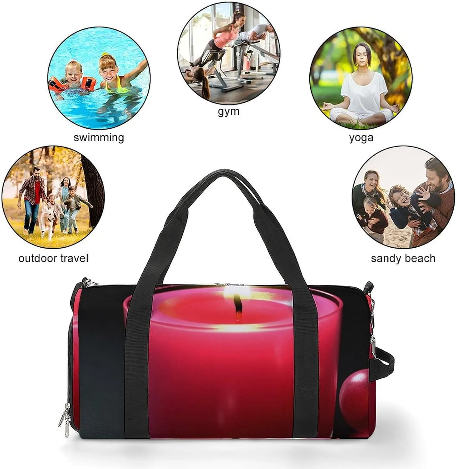 Gym Bag Red Candle Duffel Bag for Men Women Travel Overnight Bag with Shoe Compartment Workout Bags