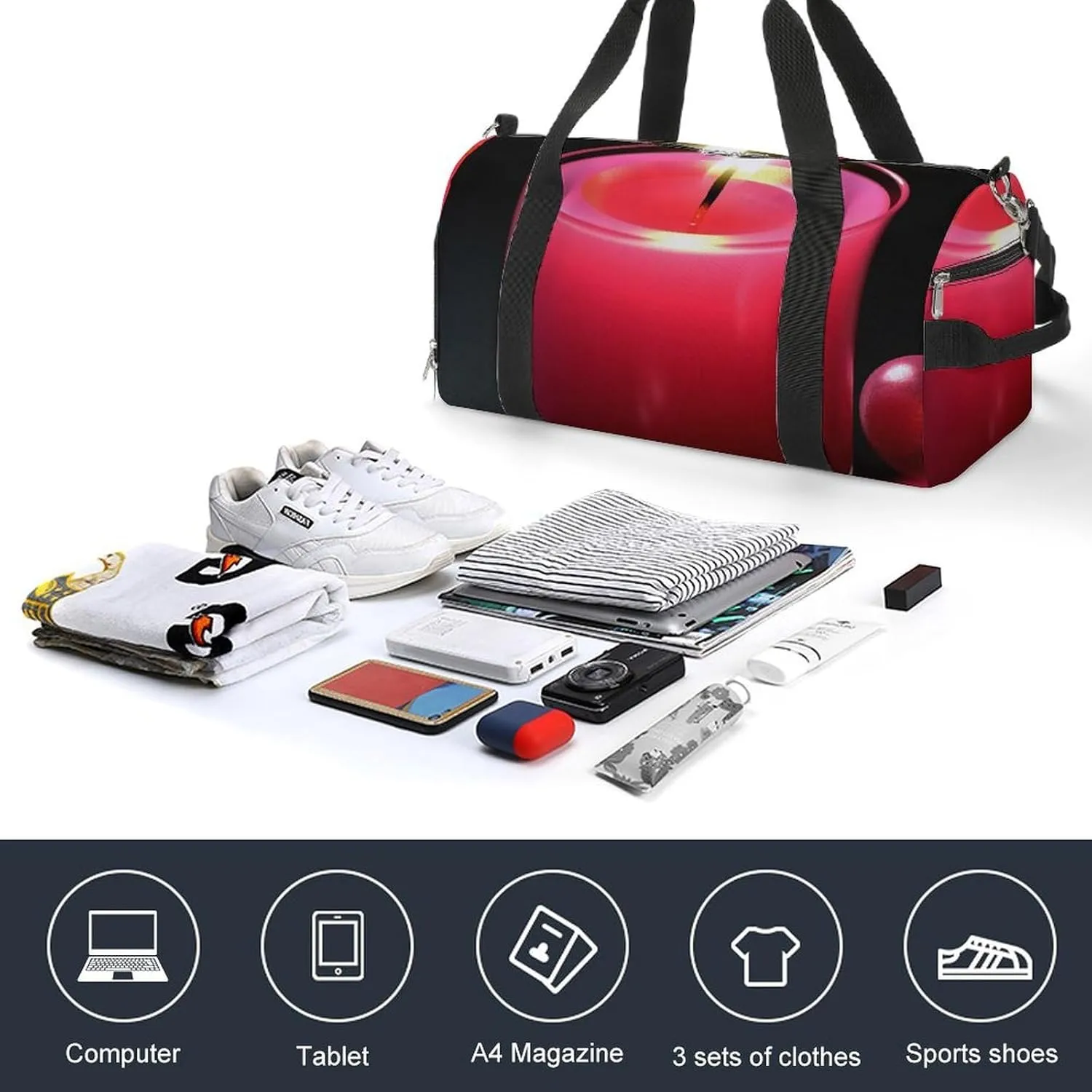 Gym Bag Red Candle Duffel Bag for Men Women Travel Overnight Bag with Shoe Compartment Workout Bags