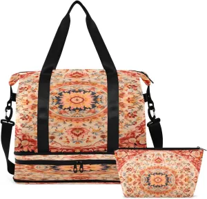Gym Bag Sports Travel Duffel Bag Weekender Overnight Bag with Wet Pocket Shoes Compartment and Toiletry Bag Circle Bohemia for Travel, Business,Gym, Yoga
