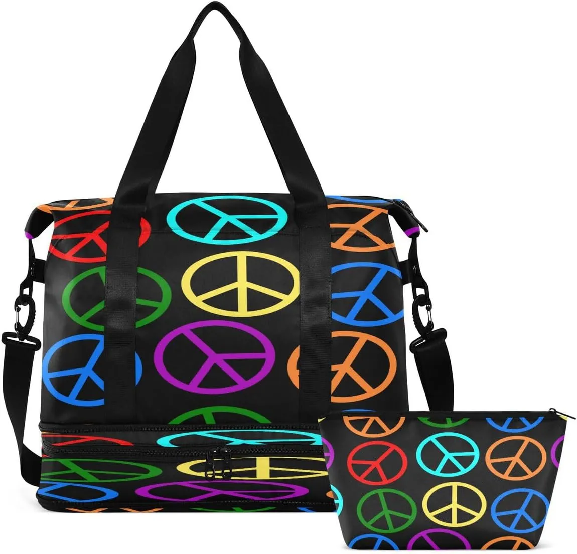 Gym Bag Sports Travel Duffel Bag Weekender Overnight Bag with Wet Pocket Shoes Compartment and Toiletry Bag Colorful Circle for Travel, Business,Gym, Yoga