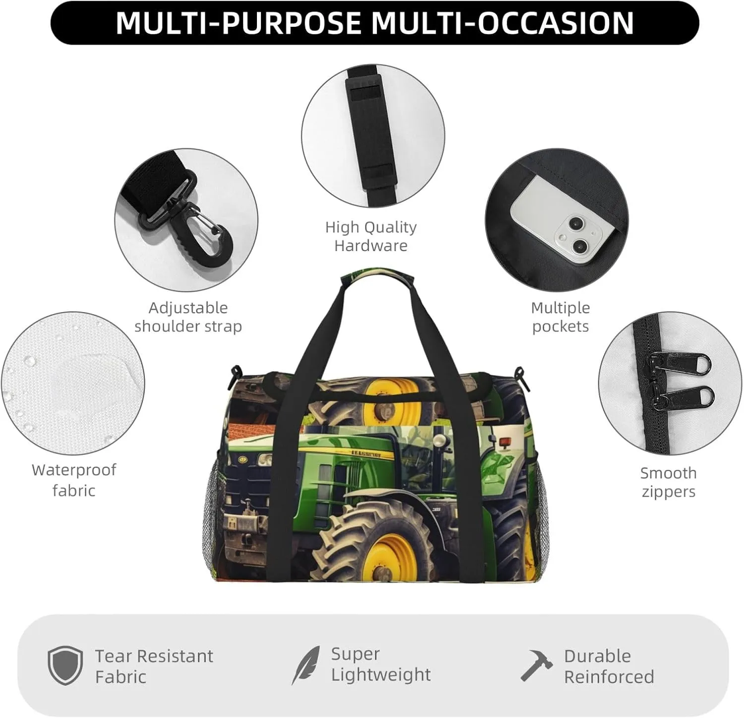 Gym Bag Tractor Theme Duffel Bag for Men Women Travel Overnight Bag with Shoe Compartment Workout Bags