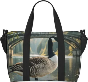 Gym Bag Wild Goose by the Bridge Duffel Bag for Men Women Travel Overnight Bag with Shoe Compartment Workout Bags