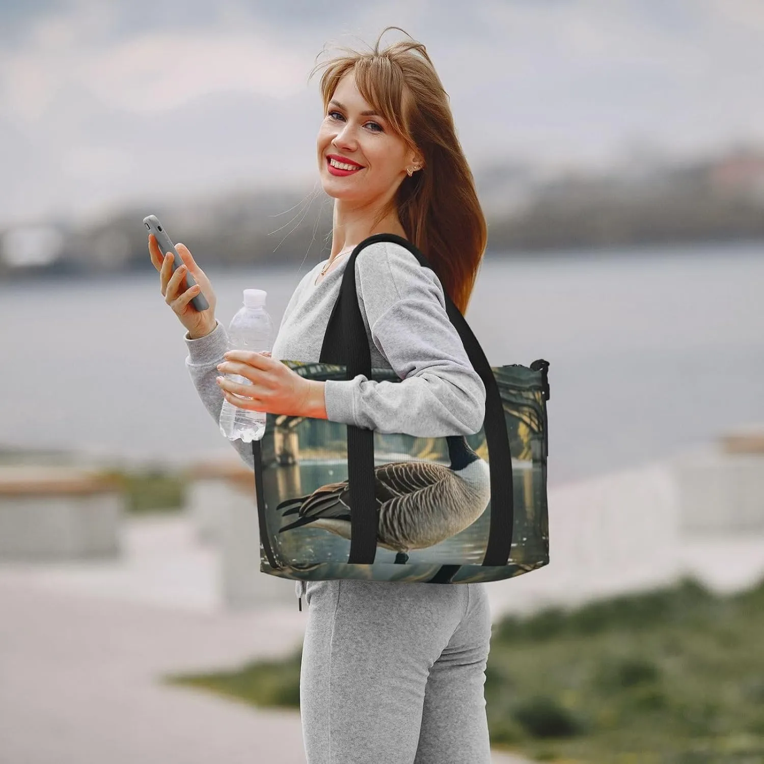Gym Bag Wild Goose by the Bridge Duffel Bag for Men Women Travel Overnight Bag with Shoe Compartment Workout Bags