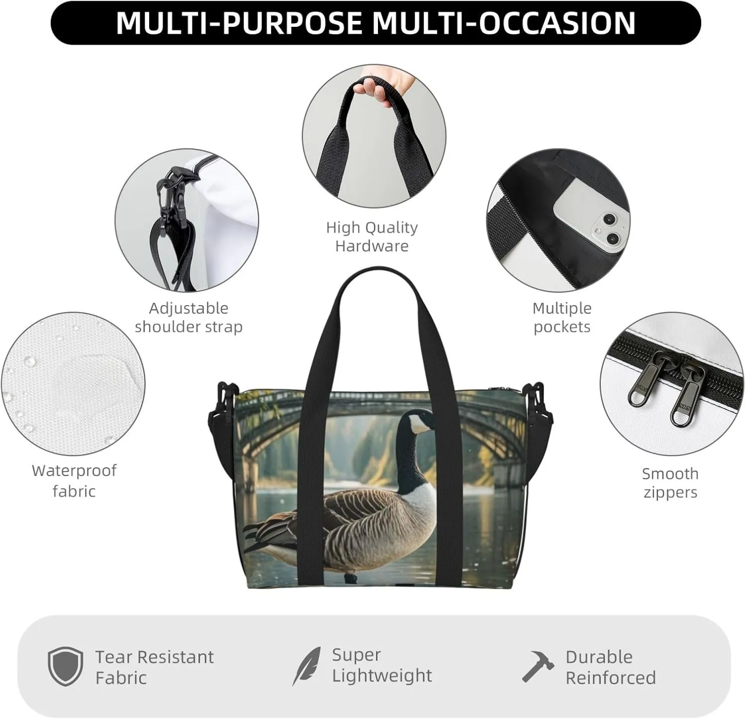 Gym Bag Wild Goose by the Bridge Duffel Bag for Men Women Travel Overnight Bag with Shoe Compartment Workout Bags