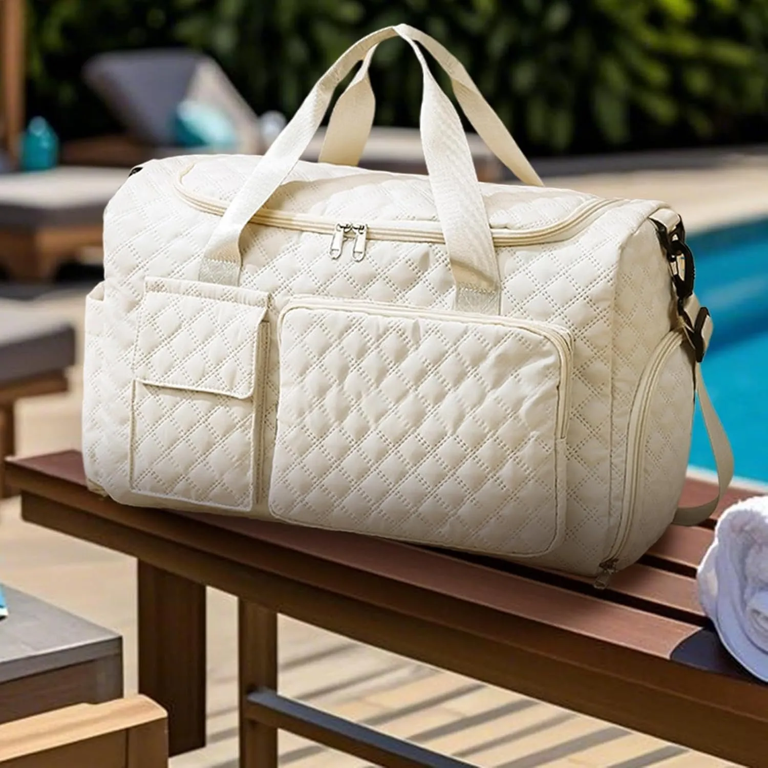 Gym Bag with Shoe Compartment | Duffle Bag for Travel with Widened Shoulder Strap,Luggage Accessories, Large Capacity Duffels with Wet and Dry Separation for Towels, Clothes, Beige, Refer to