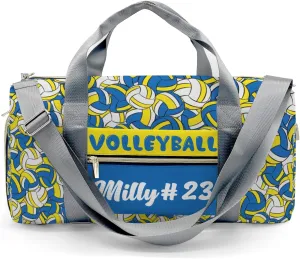Gym Bags Custom Gold Blue Yellow Volleyball Pattern Duffel Bag with Name Adjustable Shoulder Strap Travel Bag for Teens