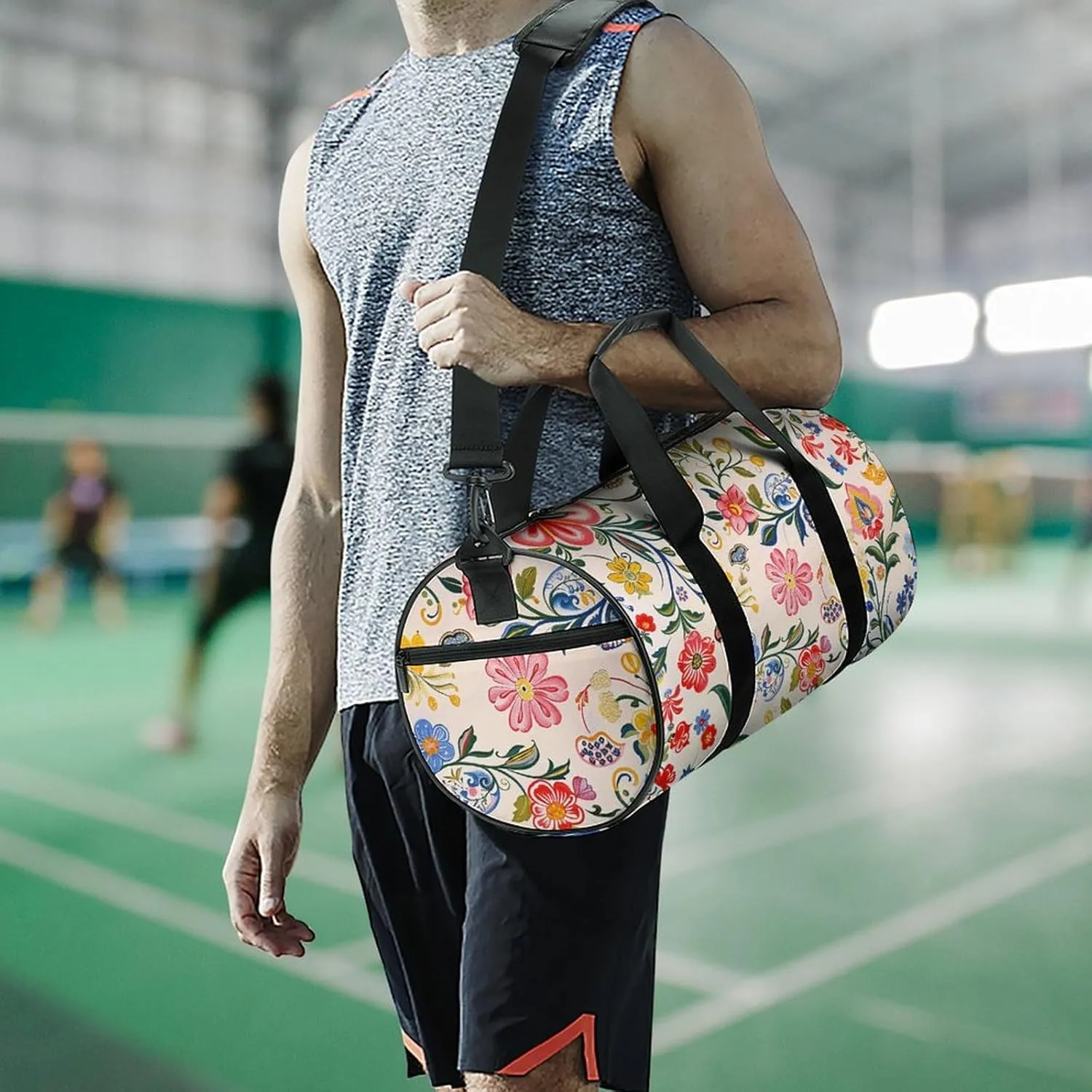 Gym Bags for Men Women Bright White Flowers Duffle Bag Travel Overnight Bag with Shoe Compartment Tote Bags