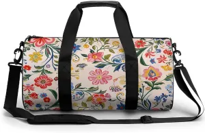 Gym Bags for Men Women Bright White Flowers Duffle Bag Travel Overnight Bag with Shoe Compartment Tote Bags
