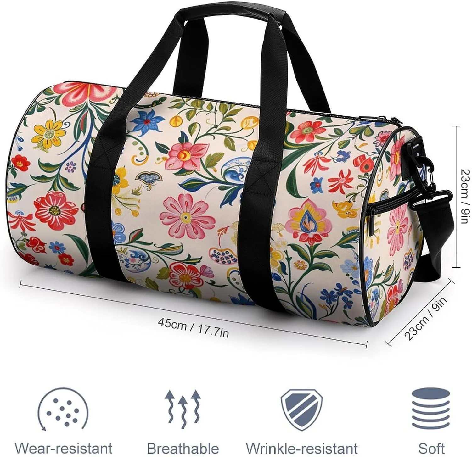 Gym Bags for Men Women Bright White Flowers Duffle Bag Travel Overnight Bag with Shoe Compartment Tote Bags
