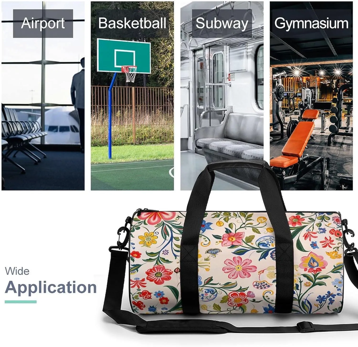 Gym Bags for Men Women Bright White Flowers Duffle Bag Travel Overnight Bag with Shoe Compartment Tote Bags