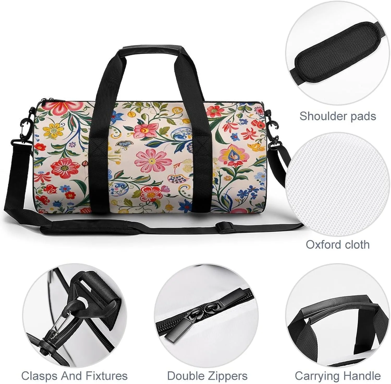 Gym Bags for Men Women Bright White Flowers Duffle Bag Travel Overnight Bag with Shoe Compartment Tote Bags