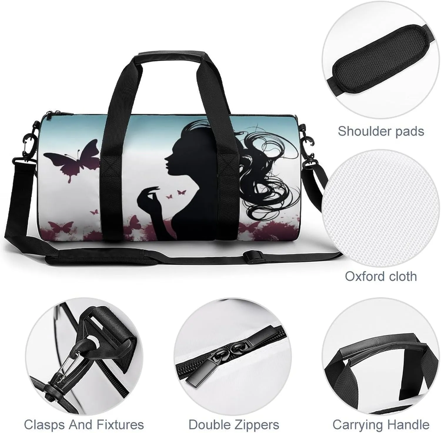 Gym Bags for Men Women Butterfly Woman Duffle Bag Travel Overnight Bag with Shoe Compartment Tote Bags