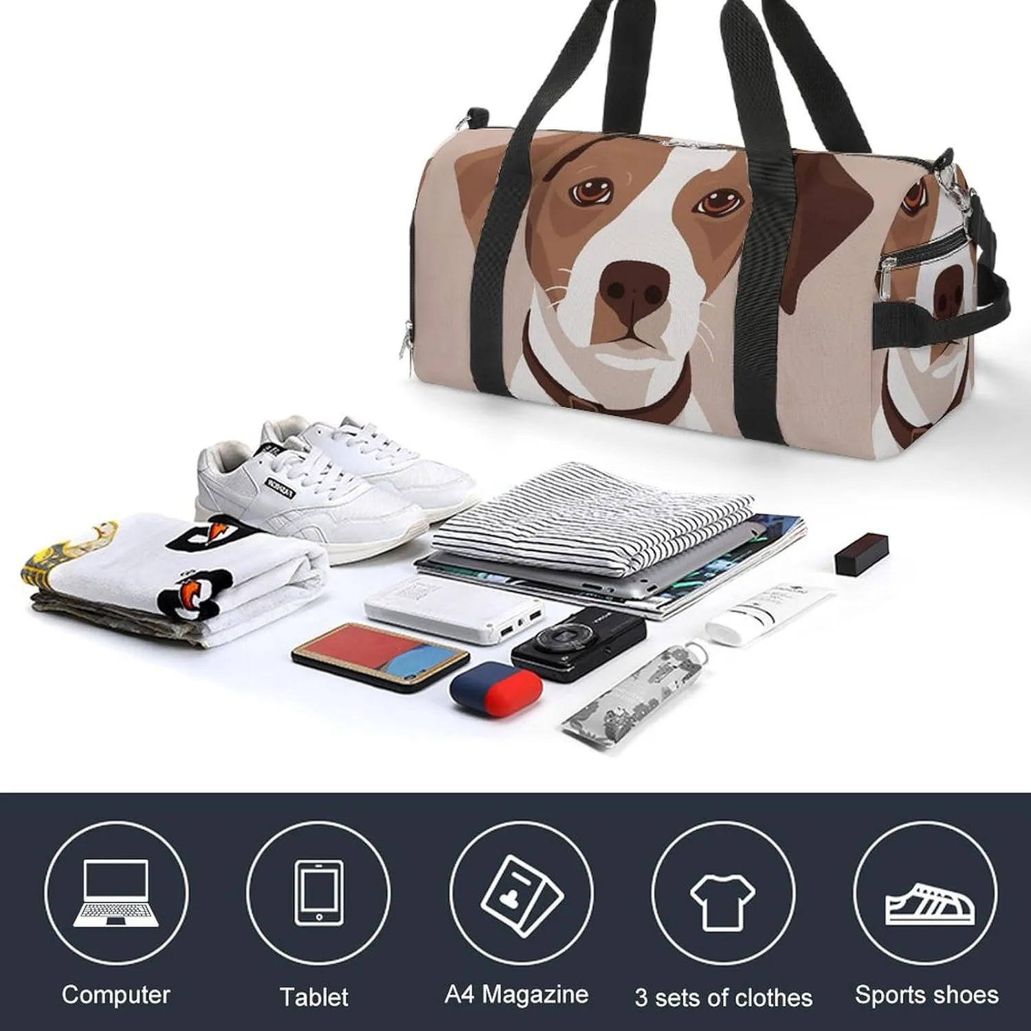 Gym Bags Small Animation Style Dog Duffel Bag Overnight Bag with Shoe Compartment Carryon Bag for Men Women