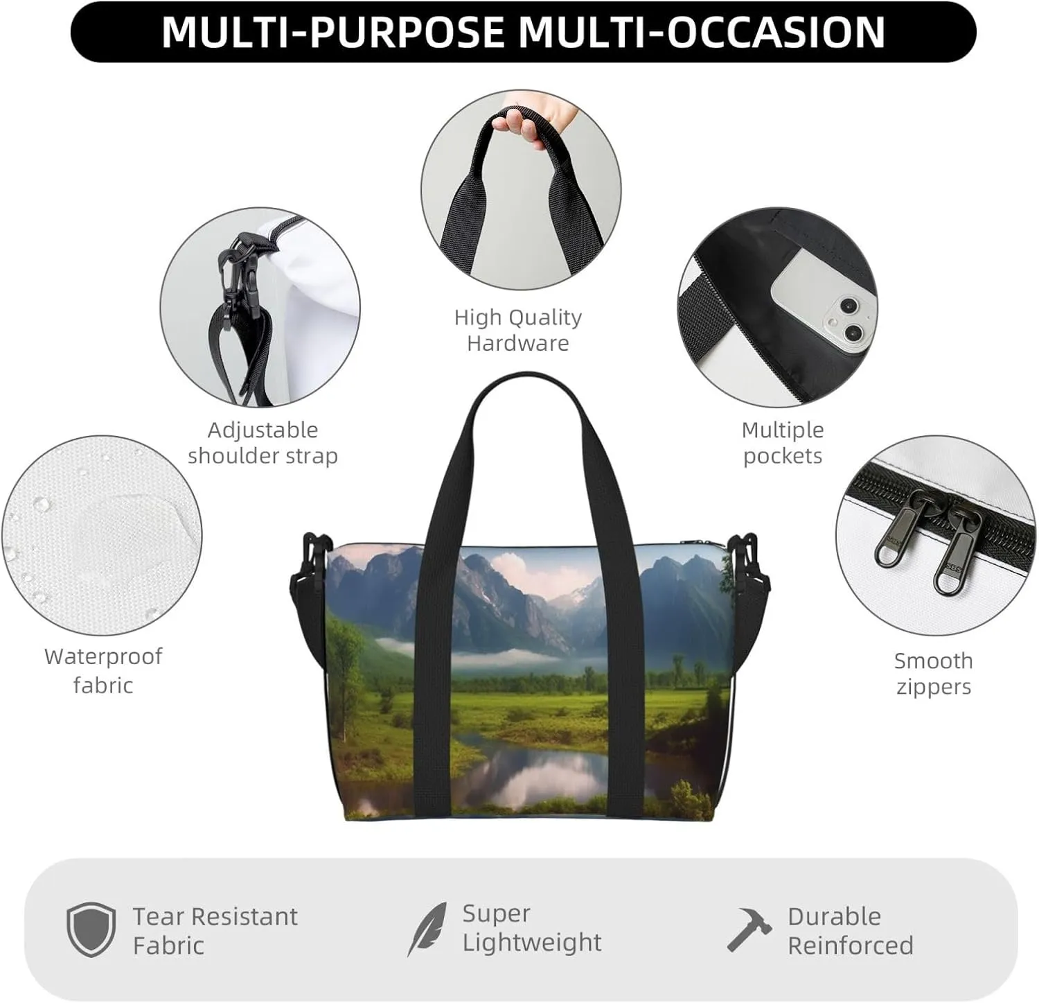 Gym Bags Small Beautiful Scenery Duffel Bag Overnight Bag with Shoe Compartment Carryon Bag for Men Women