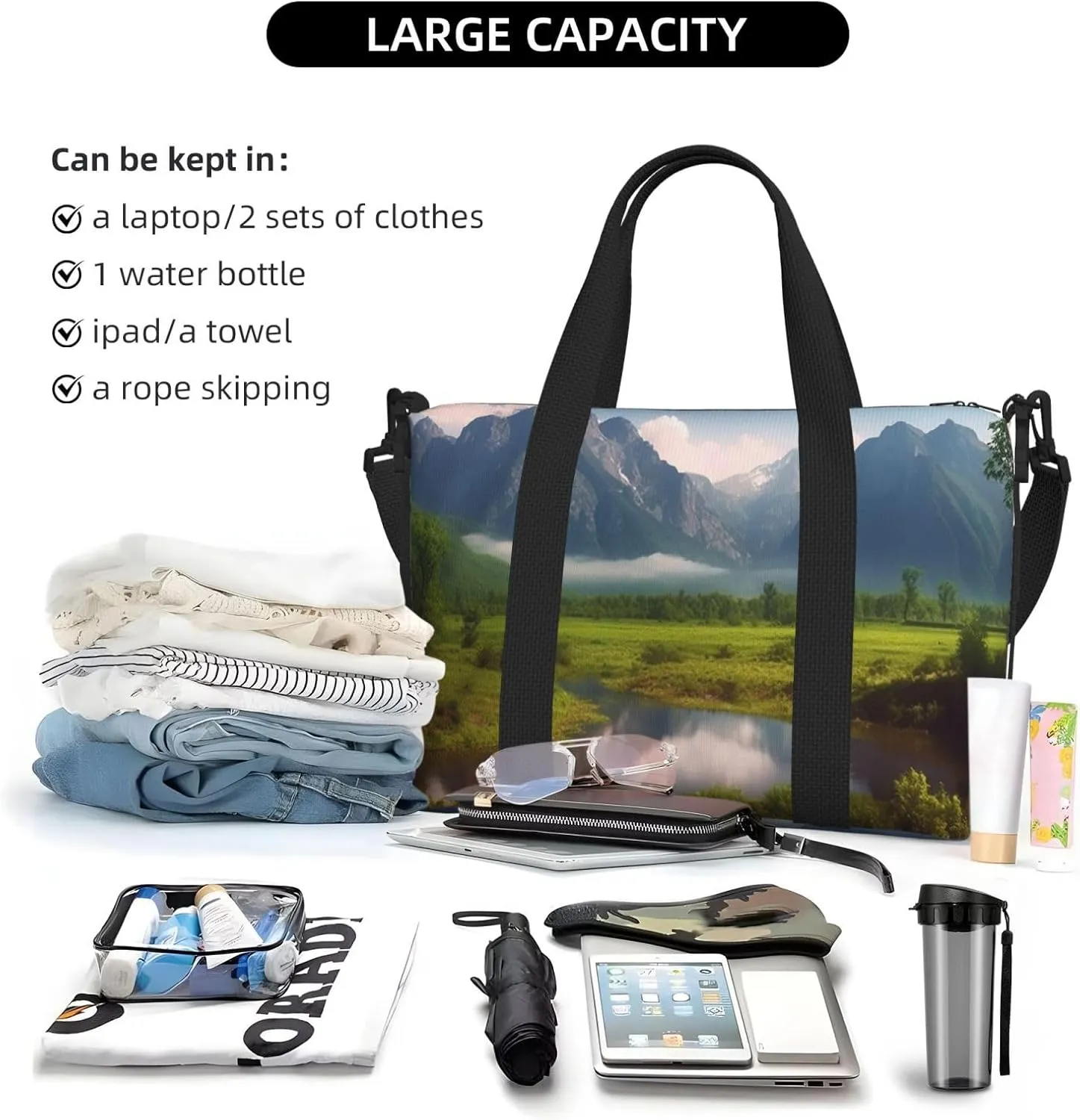 Gym Bags Small Beautiful Scenery Duffel Bag Overnight Bag with Shoe Compartment Carryon Bag for Men Women