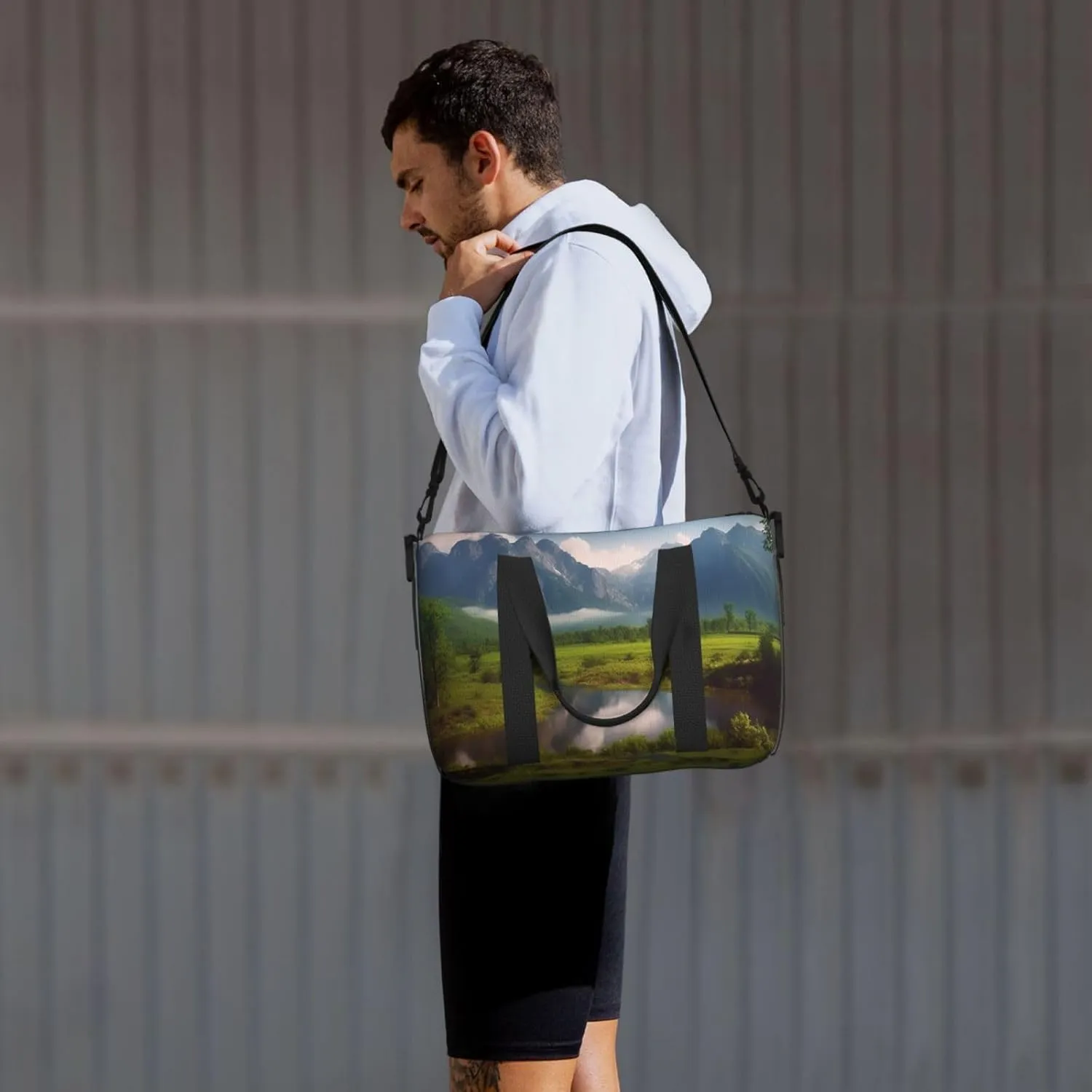 Gym Bags Small Beautiful Scenery Duffel Bag Overnight Bag with Shoe Compartment Carryon Bag for Men Women