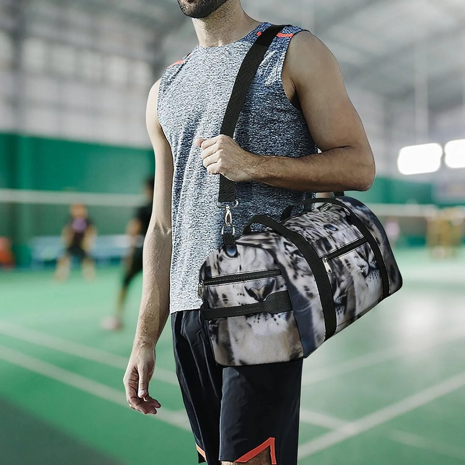 Gym Bags Small Blue Eyed Snow Leopard Duffel Bag Overnight Bag with Shoe Compartment Carryon Bag for Men Women