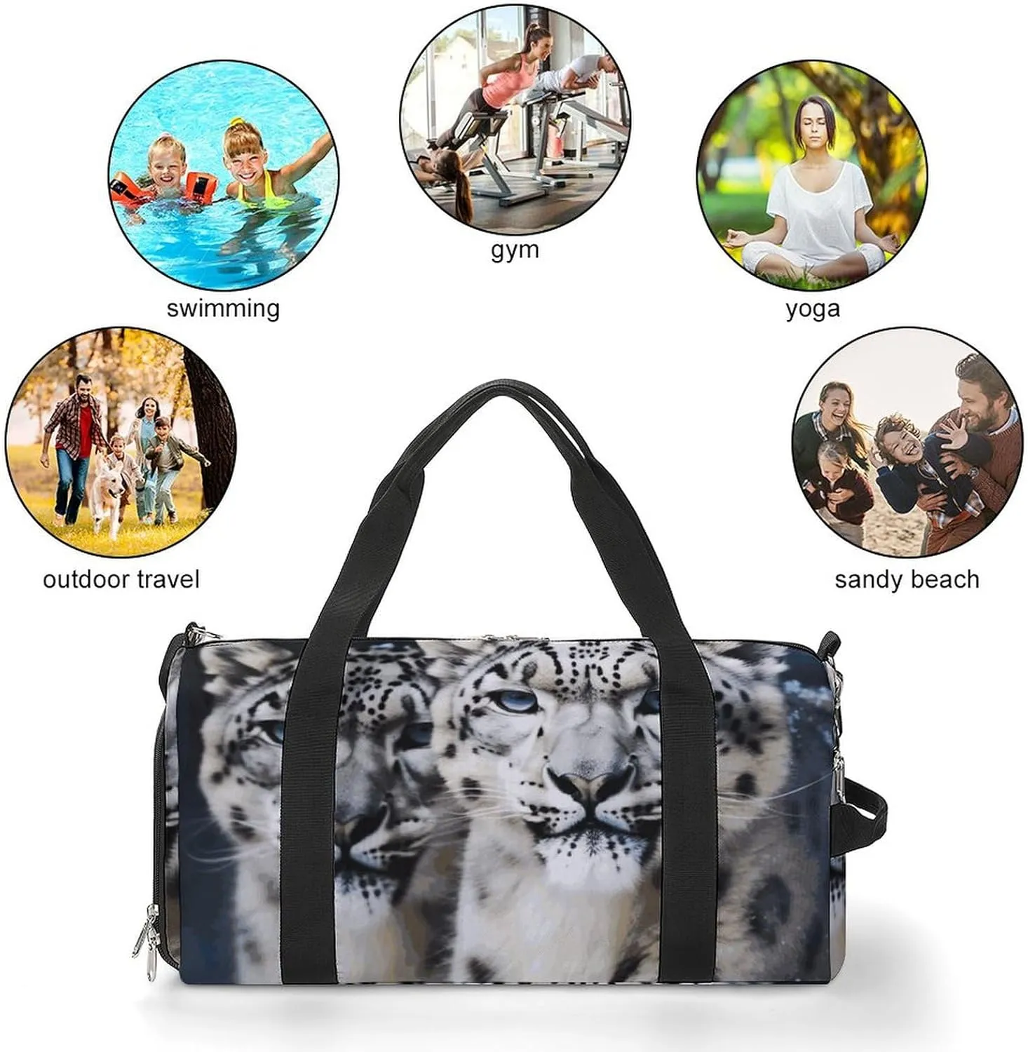 Gym Bags Small Blue Eyed Snow Leopard Duffel Bag Overnight Bag with Shoe Compartment Carryon Bag for Men Women