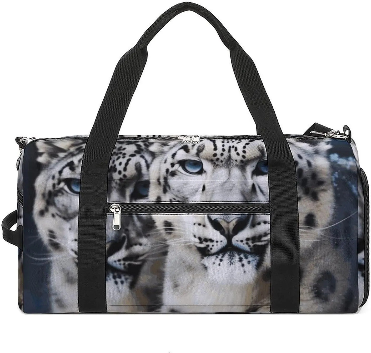Gym Bags Small Blue Eyed Snow Leopard Duffel Bag Overnight Bag with Shoe Compartment Carryon Bag for Men Women