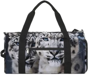 Gym Bags Small Blue Eyed Snow Leopard Duffel Bag Overnight Bag with Shoe Compartment Carryon Bag for Men Women