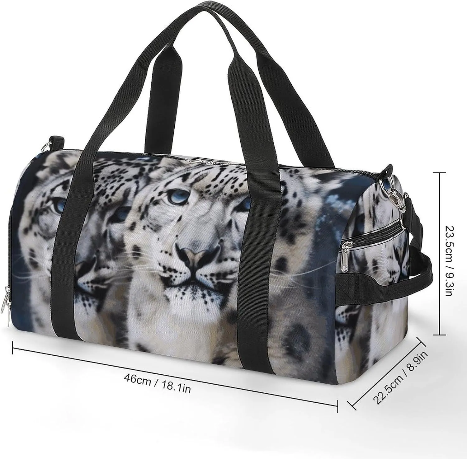 Gym Bags Small Blue Eyed Snow Leopard Duffel Bag Overnight Bag with Shoe Compartment Carryon Bag for Men Women