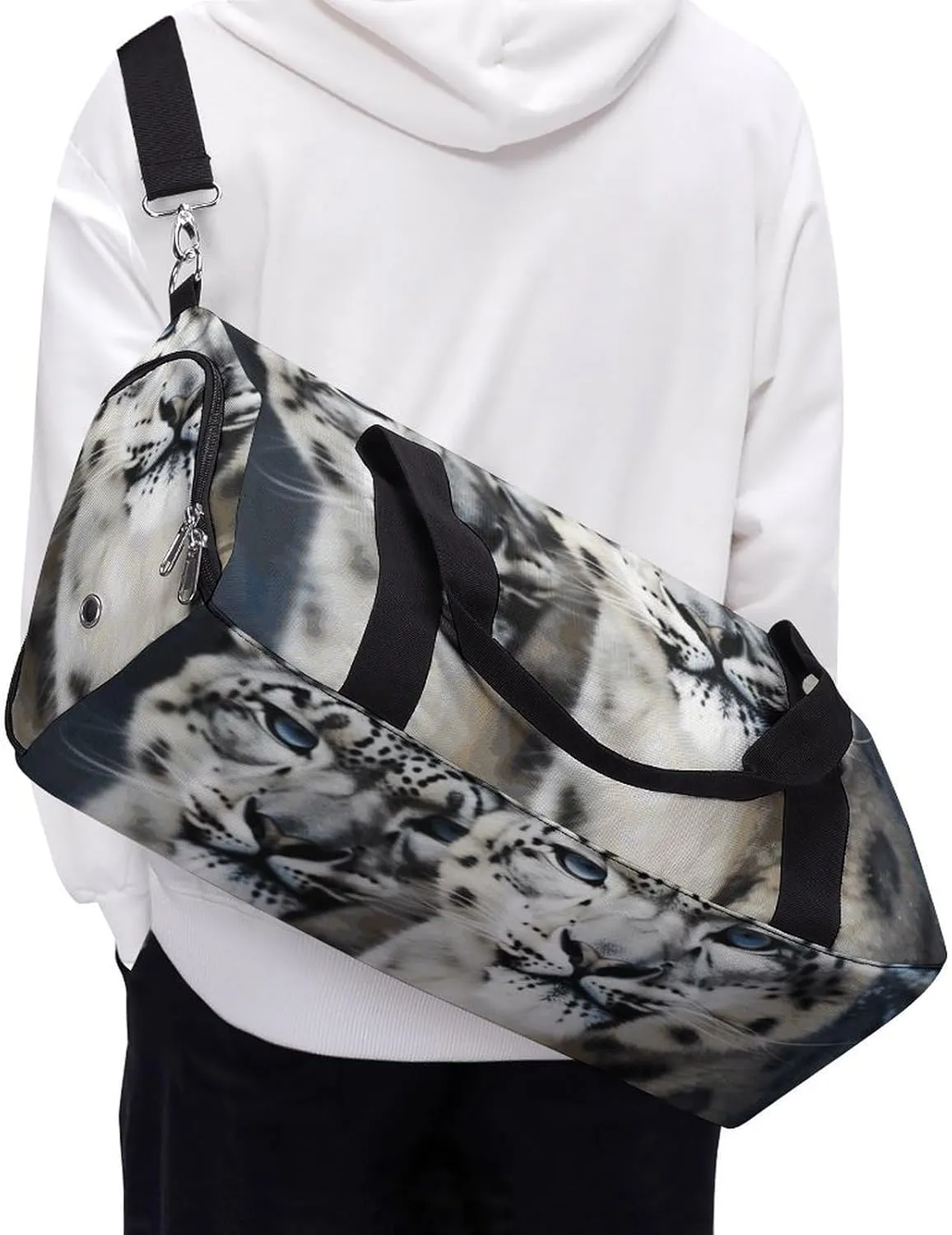Gym Bags Small Blue Eyed Snow Leopard Duffel Bag Overnight Bag with Shoe Compartment Carryon Bag for Men Women