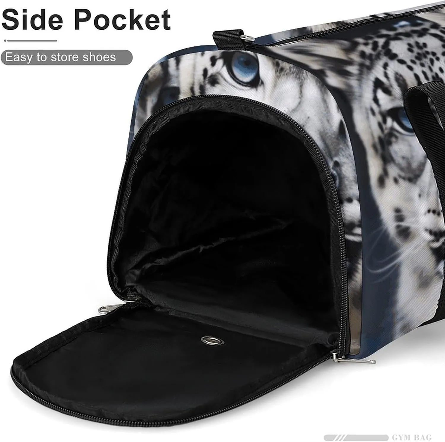 Gym Bags Small Blue Eyed Snow Leopard Duffel Bag Overnight Bag with Shoe Compartment Carryon Bag for Men Women