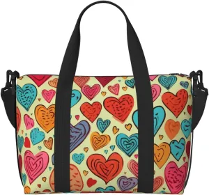 Gym Bags Small Colorful Heart Pattern Duffel Bag Overnight Bag with Shoe Compartment Carryon Bag for Men Women