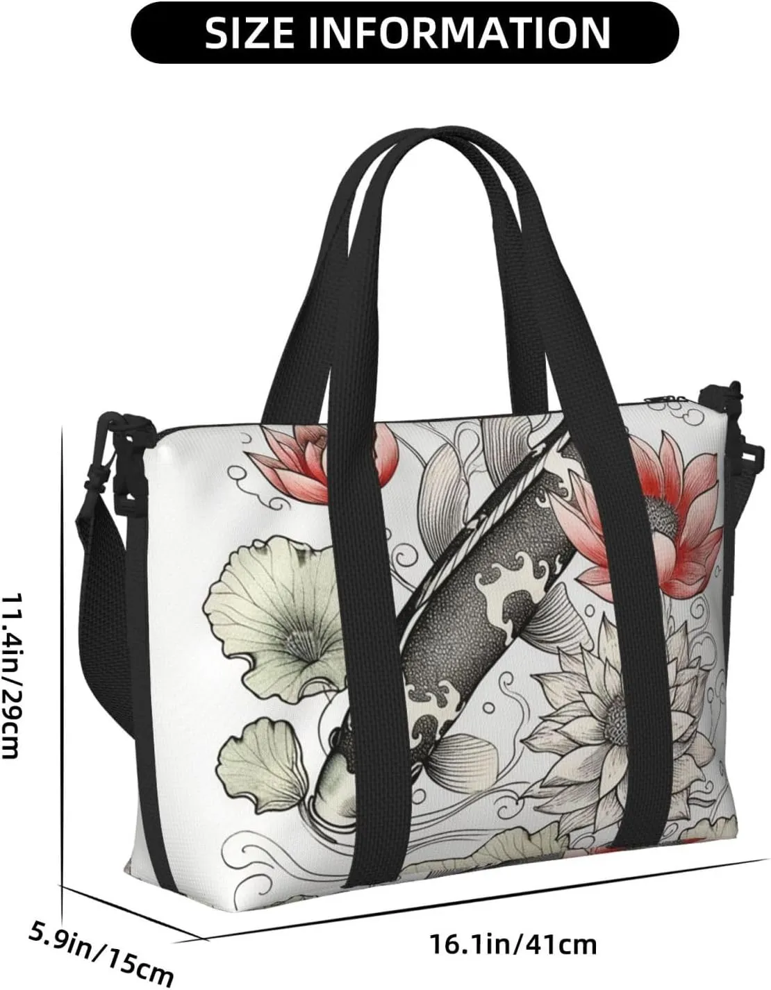 Gym Bags Small Fish Lotus Leaves Flower Duffel Bag Overnight Bag with Shoe Compartment Carryon Bag for Men Women