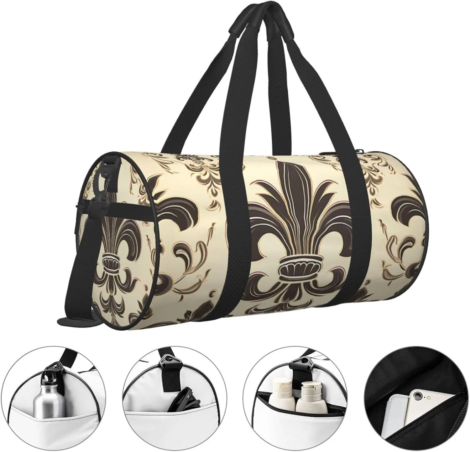 Gym Bags Small Fleur-de-Lis and Coat Arms Knight Duffel Bag Overnight Bag with Shoe Compartment Carryon Bag for Men Women