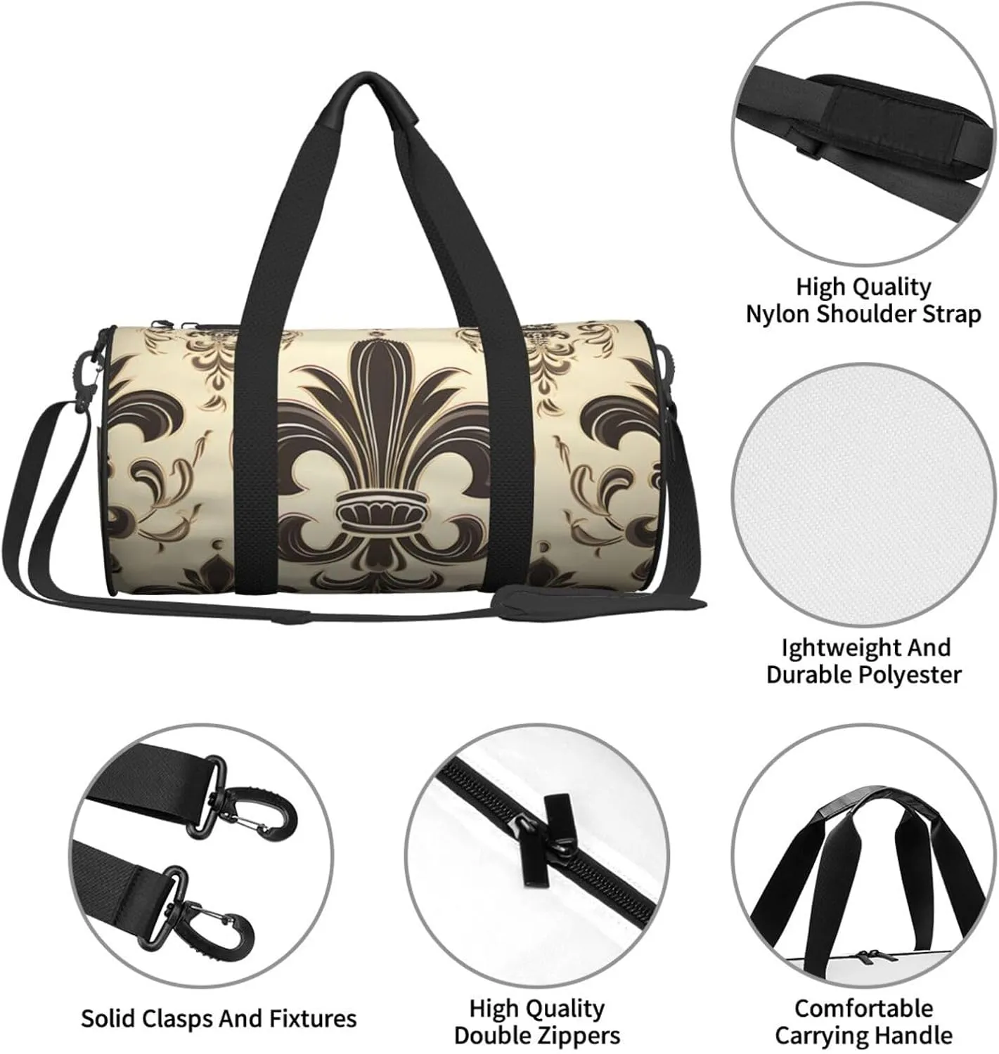 Gym Bags Small Fleur-de-Lis and Coat Arms Knight Duffel Bag Overnight Bag with Shoe Compartment Carryon Bag for Men Women