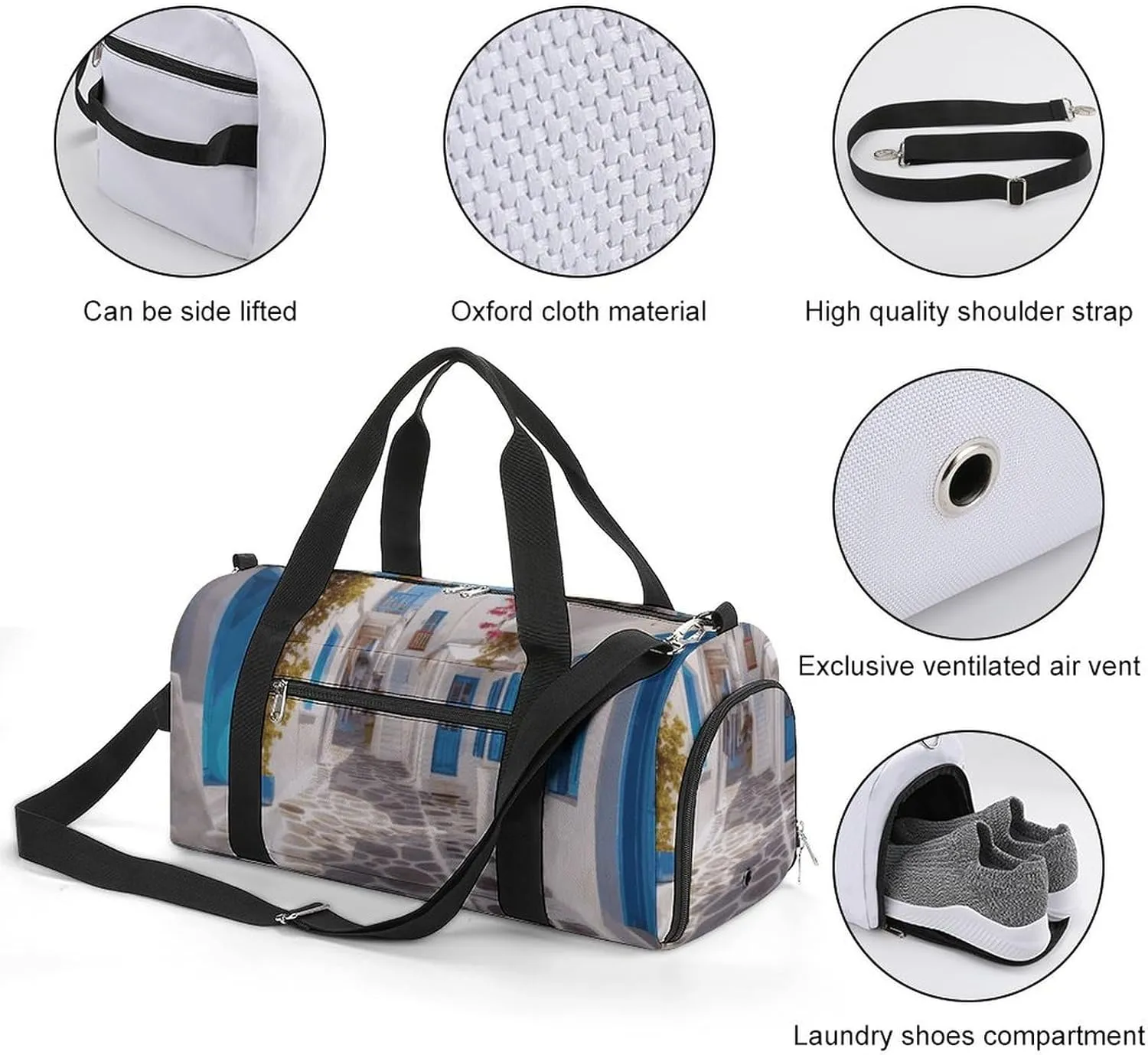 Gym Bags Small Greece Street Duffel Bag Overnight Bag with Shoe Compartment Carryon Bag for Men Women