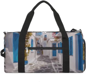 Gym Bags Small Greece Street Duffel Bag Overnight Bag with Shoe Compartment Carryon Bag for Men Women