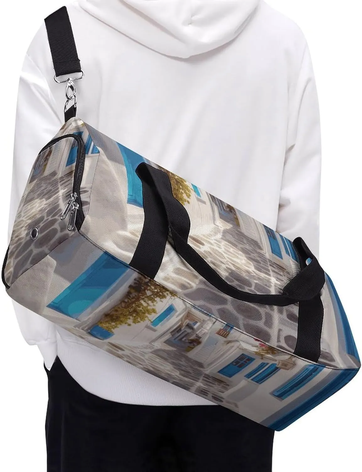 Gym Bags Small Greece Street Duffel Bag Overnight Bag with Shoe Compartment Carryon Bag for Men Women