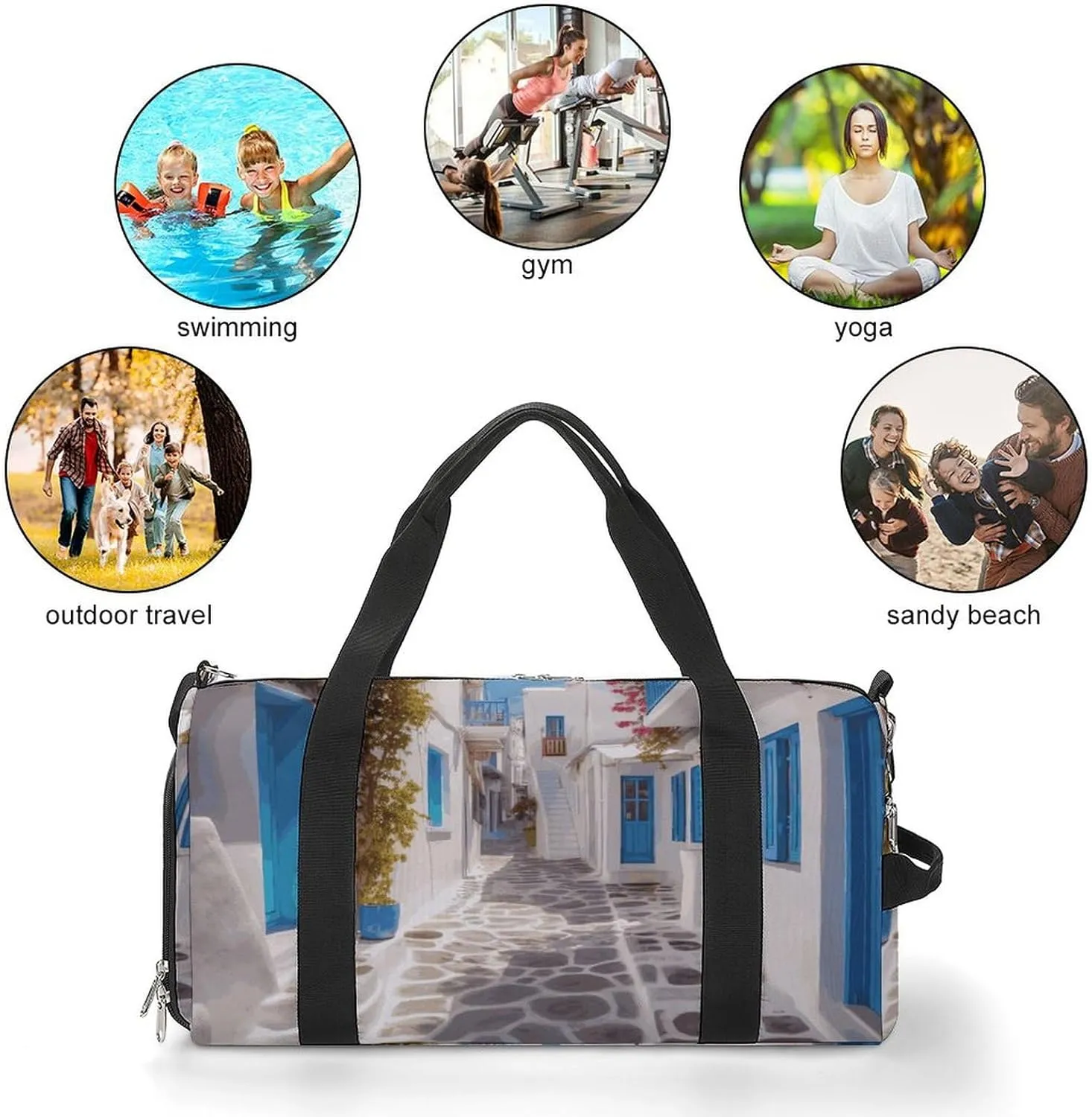 Gym Bags Small Greece Street Duffel Bag Overnight Bag with Shoe Compartment Carryon Bag for Men Women
