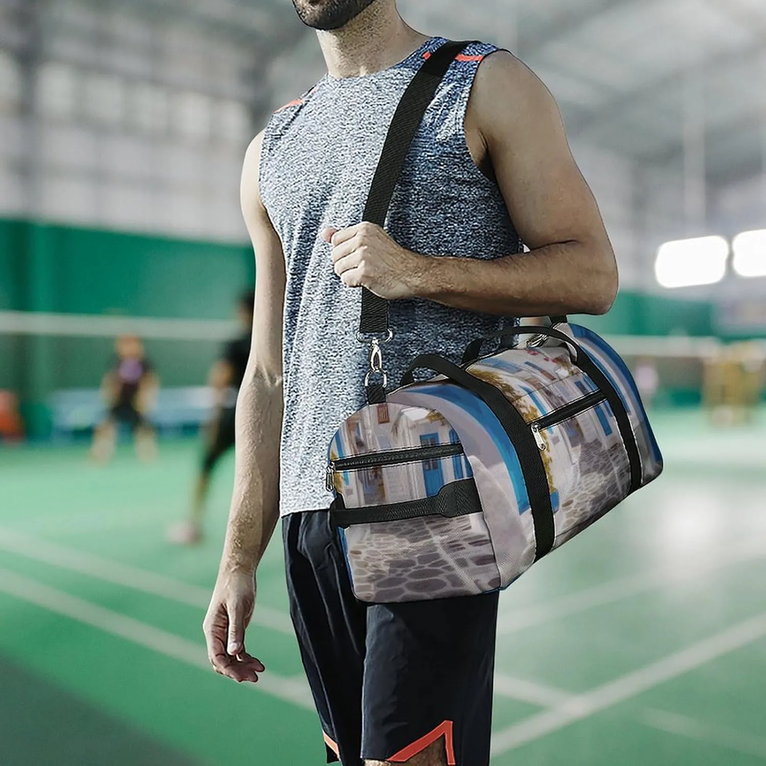 Gym Bags Small Greece Street Duffel Bag Overnight Bag with Shoe Compartment Carryon Bag for Men Women