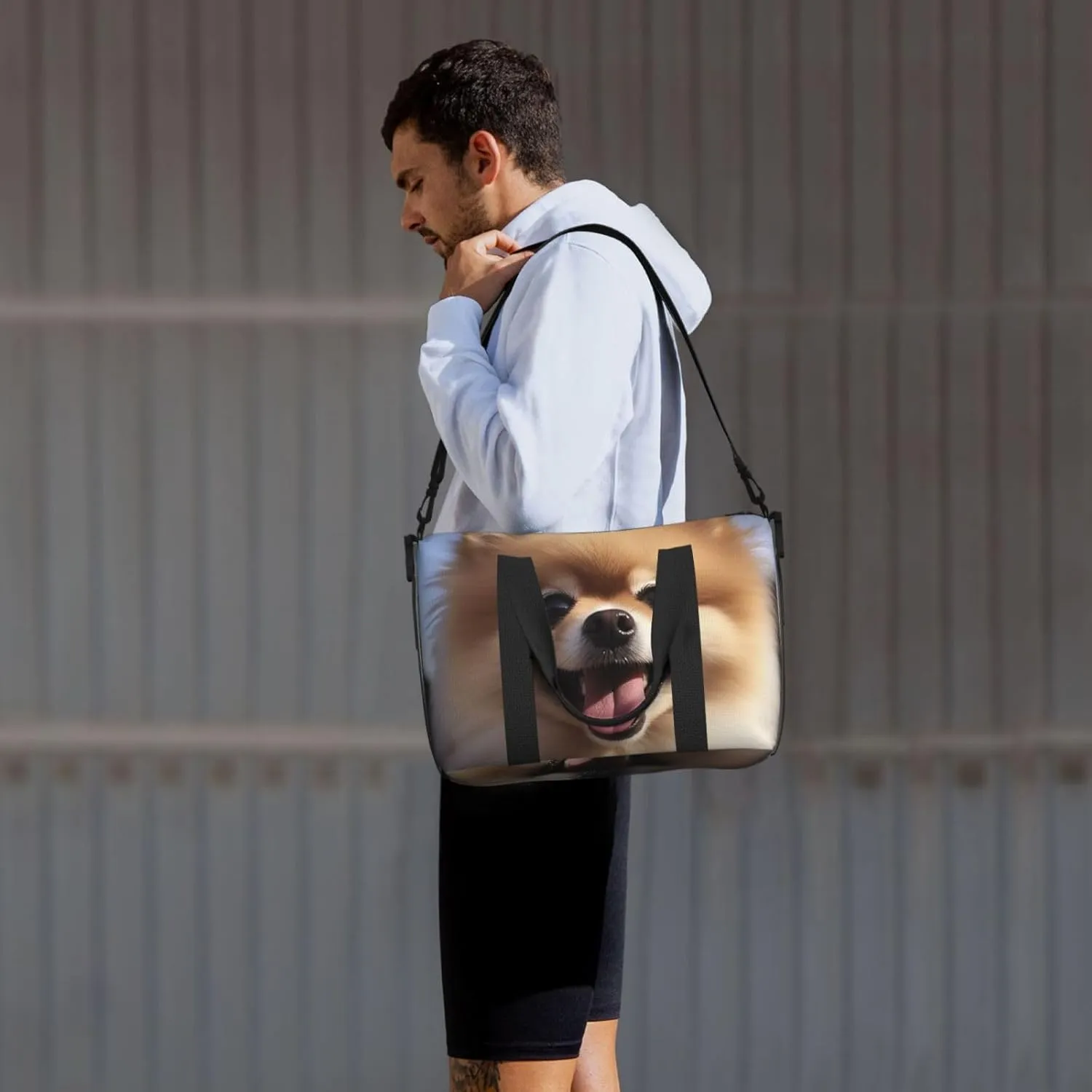 Gym Bags Small Happy pomeranian Duffel Bag Overnight Bag with Shoe Compartment Carryon Bag for Men Women
