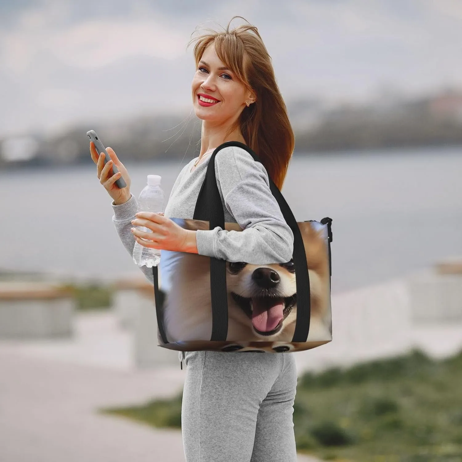 Gym Bags Small Happy pomeranian Duffel Bag Overnight Bag with Shoe Compartment Carryon Bag for Men Women