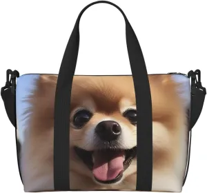 Gym Bags Small Happy pomeranian Duffel Bag Overnight Bag with Shoe Compartment Carryon Bag for Men Women