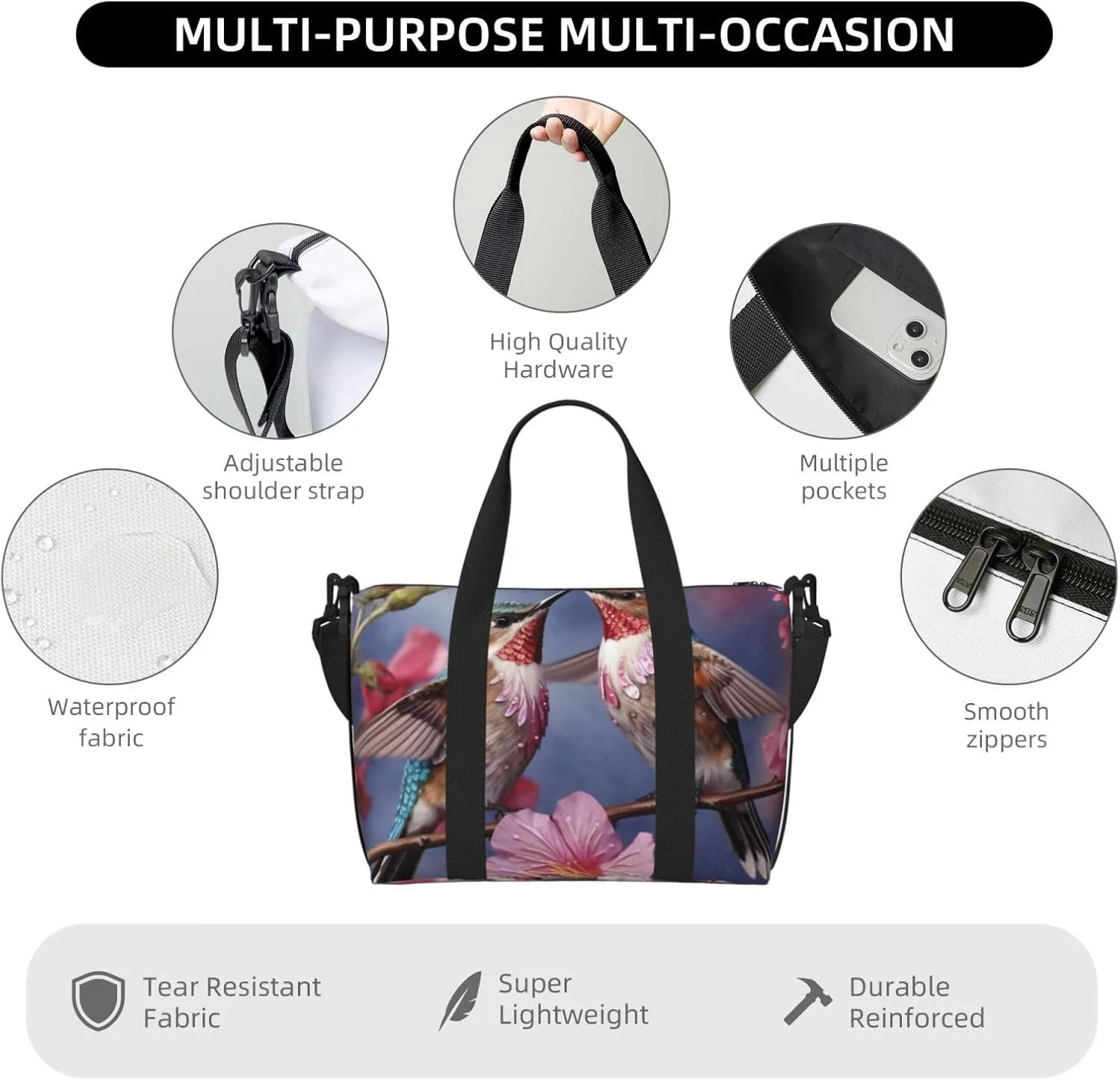 Gym Bags Small Humming birds Duffel Bag Overnight Bag with Shoe Compartment Carryon Bag for Men Women