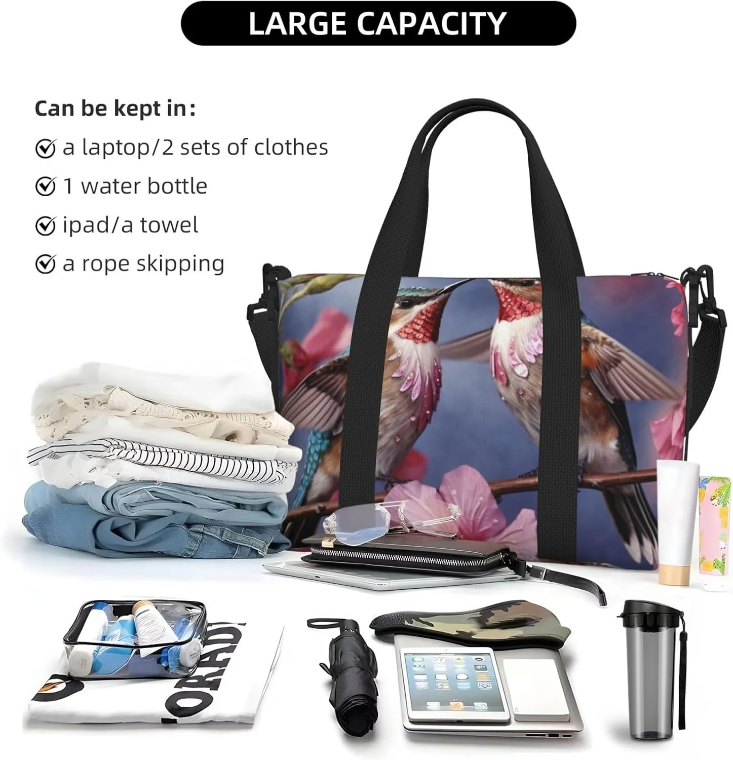 Gym Bags Small Humming birds Duffel Bag Overnight Bag with Shoe Compartment Carryon Bag for Men Women