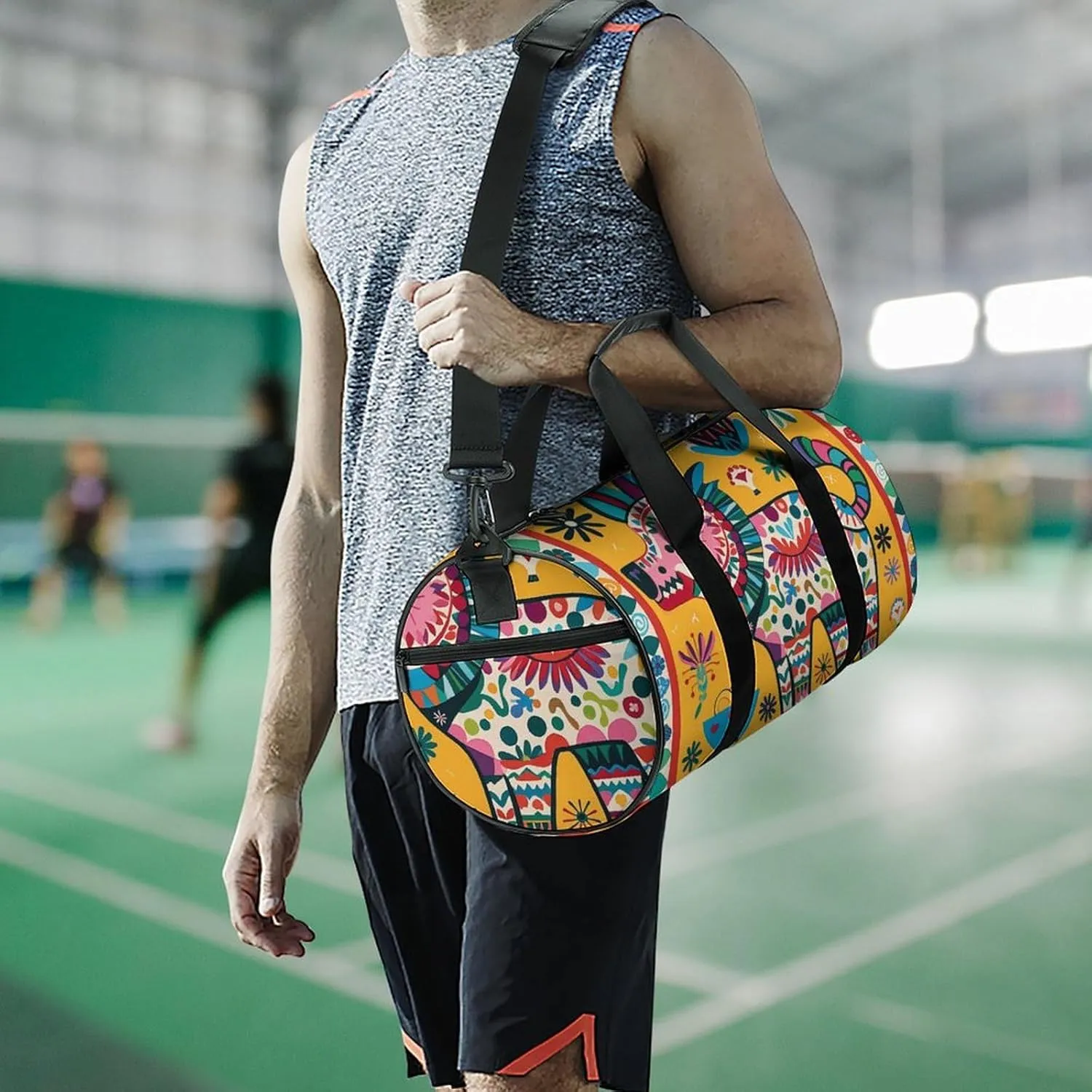 Gym Bags Small Mexican Otomi Animal Duffel Bag Overnight Bag with Shoe Compartment Carryon Bag for Men Women